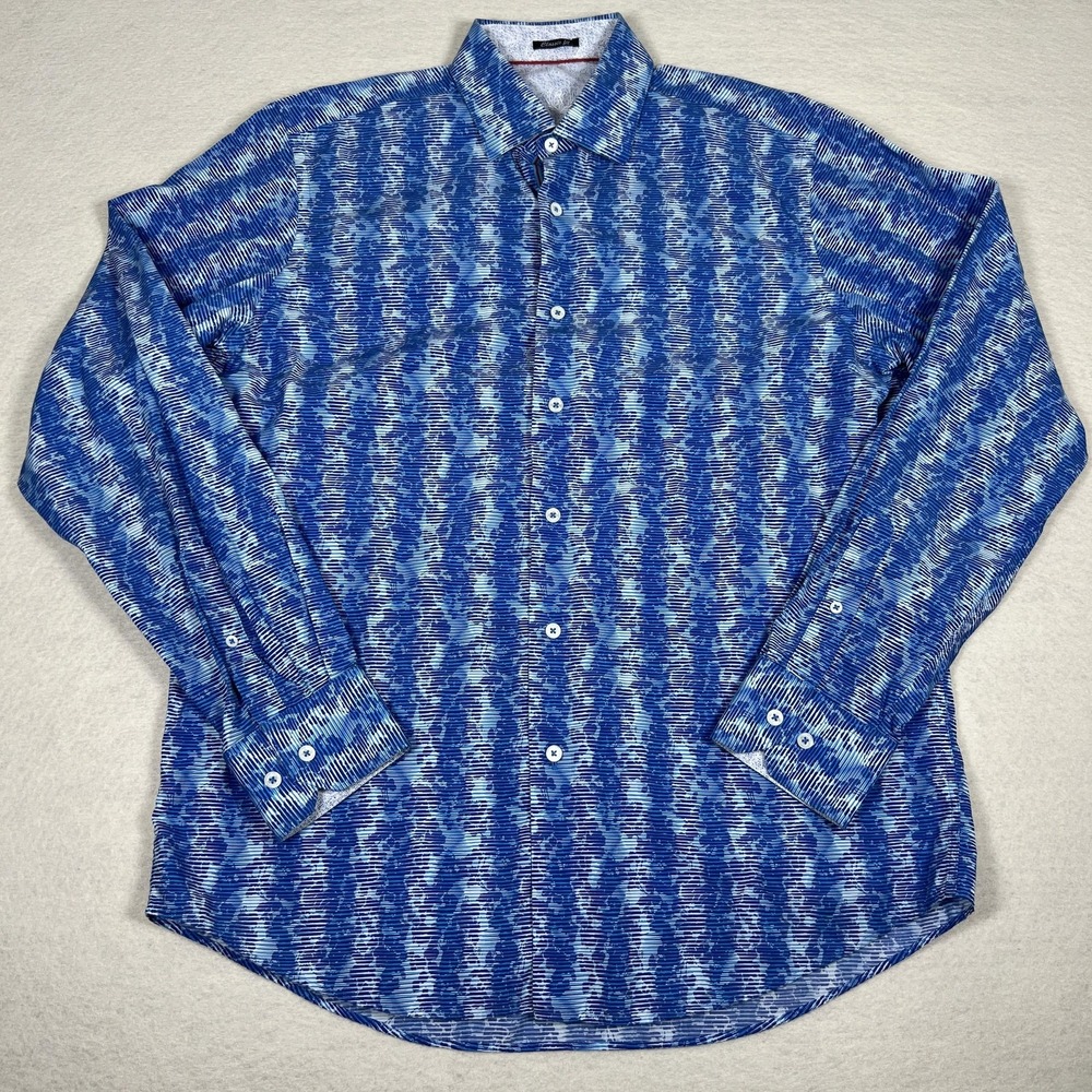 Bugatchi Shirt Mens Medium Classic Fit Long Sleeve‎ Button Up Patterned Dress